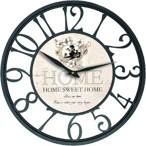 Kitchen Wall Clock Home Sweet Home Wall Clock with Black Iron Frame 16 inch Clock, RD-DF111