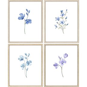 AIOAIFUT Blue Floral Wall Art, Flower Pictures for Bedroom Bathroom Wall Decor, 8 x 10 inches, Set of 4, Unframed