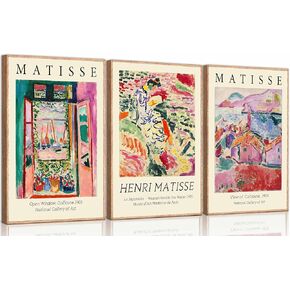 3Pcs Henri Matisse Canvas Wall Art Vintage Colorful Abstract《Landscape at Collioure》 La Japonaise The Open Window Painting Picture Wall Decor Modern Aesthetics Fauvism Poster Prints UnFramed