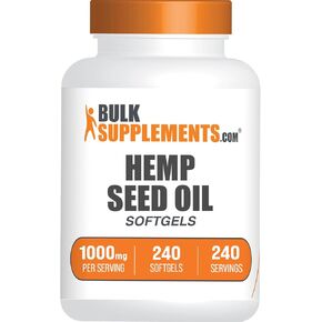 BulkSupplements.com Hemp Seed Oil Softgels - Hemp Oil Pills, Hemp Supplement, Omega 3 Supplement, Hemp Seed Oil 1000mg - Gluten Free, 1 Softgel per Serving, 240 Count (Pack of 1)