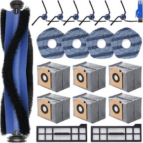 20 PCS X10 Pro Omni Accessories Compatible with Eufy X10 Pro Omni Robot Vacuum Cleaner, Replacement Parts with 1 Roller Brush, 6 Dust Bags, 6 Side Brushes, 4 Mop Pads, 2 Filters, 1 Cleaning Brush