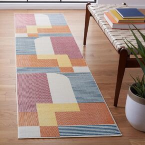 SAFAVIEH Orwell Collection Runner Rug - 2'2" x 9', Rust & Yellow, Mid-Century Modern Abstract Design, Non-Shedding & Easy Care, Ideal for High Traffic Areas in Living Room, Bedroom (ORW368P)
