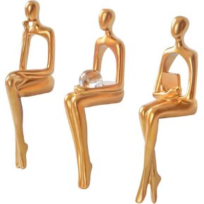 Notakia 3 قطع ذهبية مجردة يجلس النحت ديكور المنزل لهجات المفكر تمثال الزينة لغرفة المعيشة، أفكار هدية عظيمة التماثيل للمكتب، رف الكتب (الذهب 3 قطع) in Kuwait