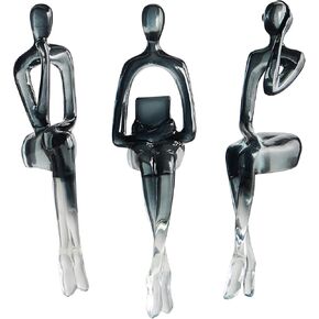 awnr تمثال المفكر مجردة ديكور المنزل: 3 قطع الأسود الفن النحت الراتنج التماثيل مثالية تحصيل ديكور المنزل الحديث لغرفة المعيشة غرفة نوم طاولة مكتب ديكور الرف ديكور in Kuwait