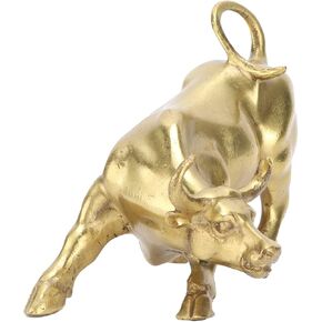 Brass Bull Figurine, Wall Street Copper Bull Brass Animal Statue Artwork Desktop Decoration for Office Bedroom Bookshelf Shop