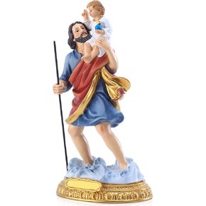 8.7" H Saint Christopher Statue, Religious Collection Patron Saint Statues Of Travelers, Catholic Gift Resin Christopher Statue, Suitable For Indoor Filling or Religious Enthusiasts Collection