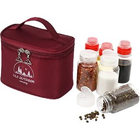 Camping Seasoning Jar Set,Outdoor Spice Kit,Portable Spice Condiment Dispenser for Backpacking Hiking,Liquid Bottle 3pcs & Powder Bottle 3pcs,600D Encrypted Oxford Cloth Storage Bag-Wine