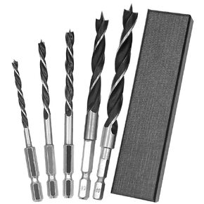 JONMON Brad Point Drill Bits Set - 4-10mm 3 Point Quick Change Hex Shank Woodworking Countersink Bits, HSS Carbon Steel Spiral Twist Counter Sinker Drilling Tool for Wood, Plastic,5Pcs