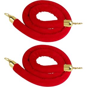 2 Pieces Red Velvet Pillar Cord, 5 Foot Crowd Control Velvet Cord, Rope with Gold Snap Hooks, Theatres and Hotel Lobbies (Red)