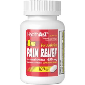 HealthA2Z® Pain Relief Extended Release | Acetaminophen 650mg | 100 Caplets | 8 Hours | Arthiritis Pain | Pain Reliever - Fever Reducer | Contains no Aspirin