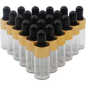 Kesell 3ML Mini Clear Glass Essential Oil Dropper Bottles Multi-function Empty Eye Dropper Bottle Refillable Cosmetic Container with Aluminum Cap Reagent Drop Pipette Bottle, pack of 30