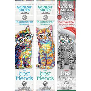 Gonesh Best Friends Purrrfect Pet Collection - Incense Sticks Variety Pack - Non-Toxic 10" Slow Burn Aromatic Sticks - Willow, Molly and Dexter - 30 Sticks Each