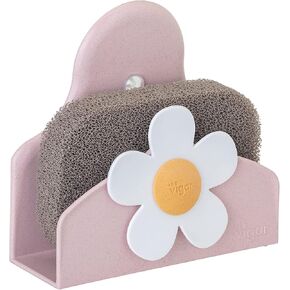 Vigar Florganic Sponge & Holder Set, Eco-Friendly, Daisy-Decorated Sponge Holder with Suction Cup and Sponge, Pink