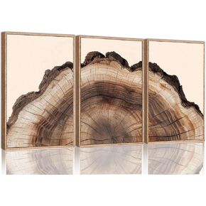 okudolit Tree Rings Canvas Wall Art Set Large Framed Modern Retro Neutral Wood Stump Painting Wall Decor Forest Nature Art Prints for Living Room Bedroom Dinning Room Farmhouse Office-16 x24 x3