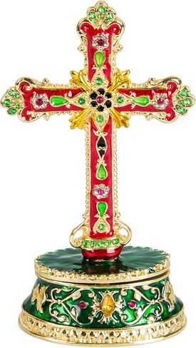 QIFU Hand Painted Enameled The Cross Decorative Hinged Jewelry Trinket Box Unique Gift for Home Decor in Kuwait
