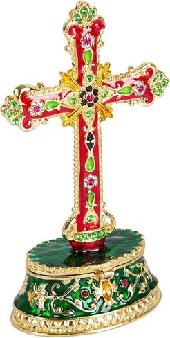 QIFU Hand Painted Enameled The Cross Decorative Hinged Jewelry Trinket Box Unique Gift for Home Decor in Kuwait