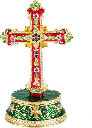 QIFU Hand Painted Enameled The Cross Decorative Hinged Jewelry Trinket Box Unique Gift for Home Decor in Kuwait