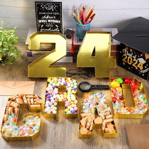 Mooliwe 6 قطع من حروف تشاركوتيري ذهبية قابلة للملء ديكورات حفلات التخرج فئة 2024 من الورق المقوى عدد علب الهدايا لتشاركوتيري تهنئة التخرج لوازم حفلات التخرج بالمدرسة الثانوية واحتفالات الكلية in Saudi Arabia