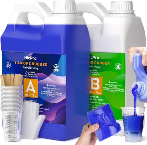 مجموعة صنع قوالب السيليكون 140 أونصة من Nicpro 30A، مطاط السيليكون السائل البلاتيني لصانع القوالب، أزرق مرن وقوي وآمن للطعام، نسبة مزيج 1:1 لصب قوالب الراتنجات ثلاثية الأبعاد DIY مع القفازات والعصي والأكواب in Saudi Arabia