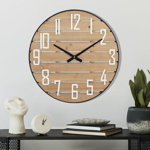 Farmhouse Wood Wall Clock, Silent Non-Ticking Round Analog Clock Decorative for Bedroom, Living Room, Kitchen, Entryway, 24-Inch in Saudi Arabia