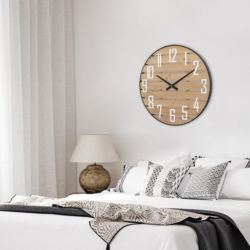 Farmhouse Wood Wall Clock, Silent Non-Ticking Round Analog Clock Decorative for Bedroom, Living Room, Kitchen, Entryway, 24-Inch in Saudi Arabia