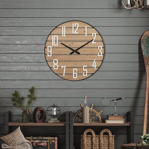 Farmhouse Wood Wall Clock, Silent Non-Ticking Round Analog Clock Decorative for Bedroom, Living Room, Kitchen, Entryway, 24-Inch in Saudi Arabia
