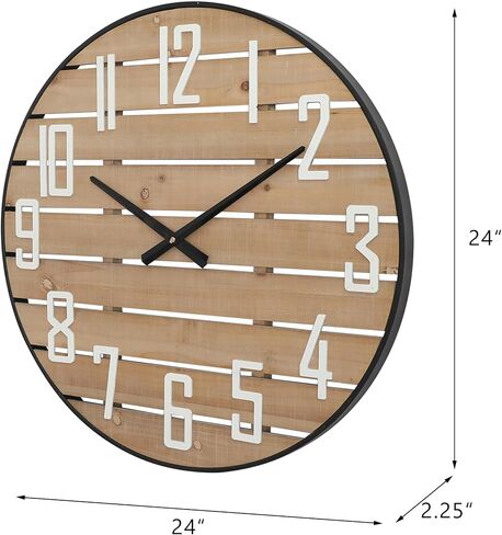 Farmhouse Wood Wall Clock, Silent Non-Ticking Round Analog Clock Decorative for Bedroom, Living Room, Kitchen, Entryway, 24-Inch in Saudi Arabia
