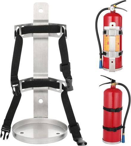 Fire Extinguisher Metal Bracket, 304 Stainless Steel Mounting Bracket with Adjustable Straps, Heavy Duty Fixing Holder Compatible with 6.6-8.8 lbs Fire Extinguisher in Kuwait