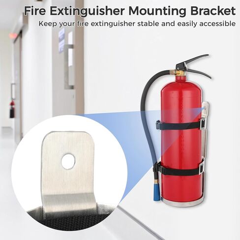 Fire Extinguisher Metal Bracket, 304 Stainless Steel Mounting Bracket with Adjustable Straps, Heavy Duty Fixing Holder Compatible with 6.6-8.8 lbs Fire Extinguisher in Kuwait