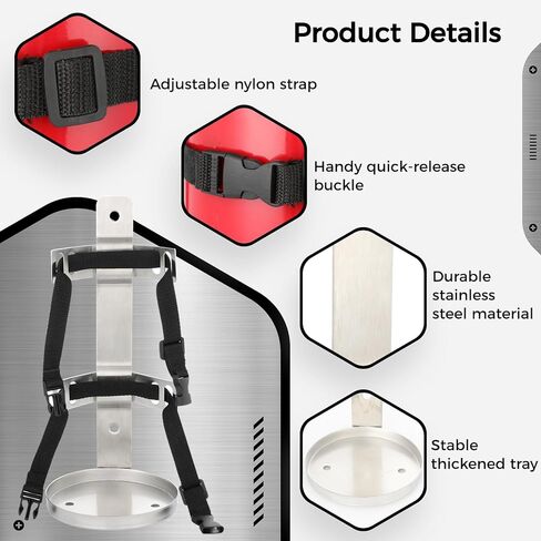 Fire Extinguisher Metal Bracket, 304 Stainless Steel Mounting Bracket with Adjustable Straps, Heavy Duty Fixing Holder Compatible with 6.6-8.8 lbs Fire Extinguisher in Kuwait