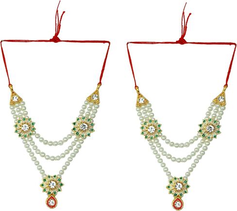 مجموعة من 2 Mala Moti Beads Mala من أجل Laxmi Ganesh Devi Maa Radha Krishna Puja Goddess Haar Sringar مجموعة مجوهرات الآلهة لمهرجان Janmashtami التقليدي تمثال God Idol (الحجم: -3") (أبيض) in Saudi Arabia