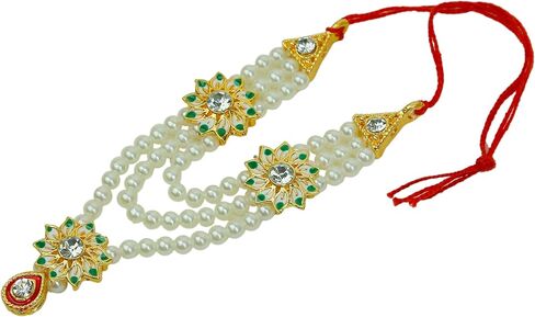 مجموعة من 2 Mala Moti Beads Mala من أجل Laxmi Ganesh Devi Maa Radha Krishna Puja Goddess Haar Sringar مجموعة مجوهرات الآلهة لمهرجان Janmashtami التقليدي تمثال God Idol (الحجم: -3") (أبيض) in Saudi Arabia