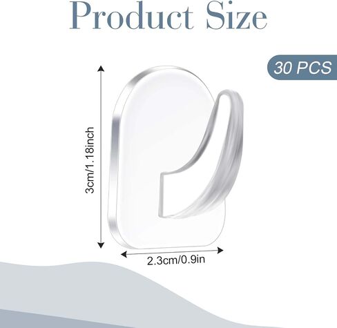 Molain 30 Pack Clear Adhesive Hooks for Hanging, Small Acrylic Adhesive Hooks with Traceless Stickers Drill-Free Wall Hooks Transparent Wall Door Hooks for Kitchen Bathroom Bedroom Office in Saudi Arabia