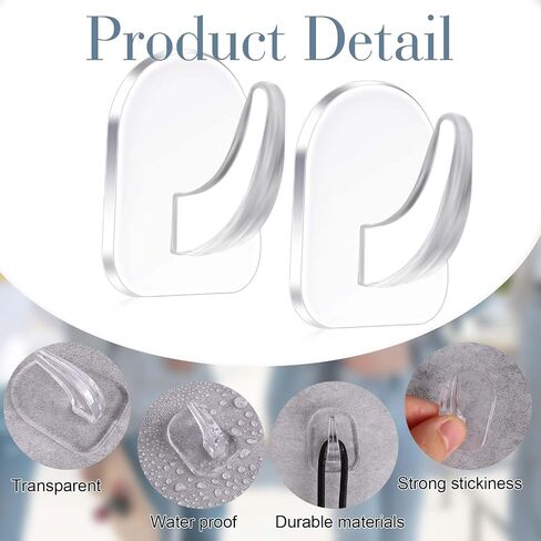 Molain 30 Pack Clear Adhesive Hooks for Hanging, Small Acrylic Adhesive Hooks with Traceless Stickers Drill-Free Wall Hooks Transparent Wall Door Hooks for Kitchen Bathroom Bedroom Office in Saudi Arabia