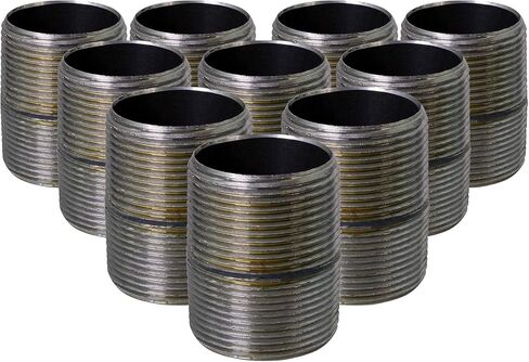 SupplyGiant 3/4 x 1 Inch Black Steel Pipe (10-Pack), Heavy Duty Industrial Malleable Iron Pipes, Pre Cut Threaded Close Nipple Great For All DIY Furniture And Black Pipe Shelving in Saudi Arabia