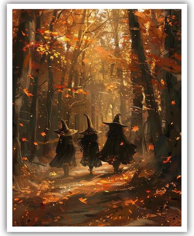 Generic Horror Halloween Home Decor Posters Three Witches Gather in The Maple Forest Vintage Gothic Wall Decor Autumn Beautiful Witches Forest Canvas Art Wall Decor for Living Room 12x16in Unframed in Saudi Arabia
