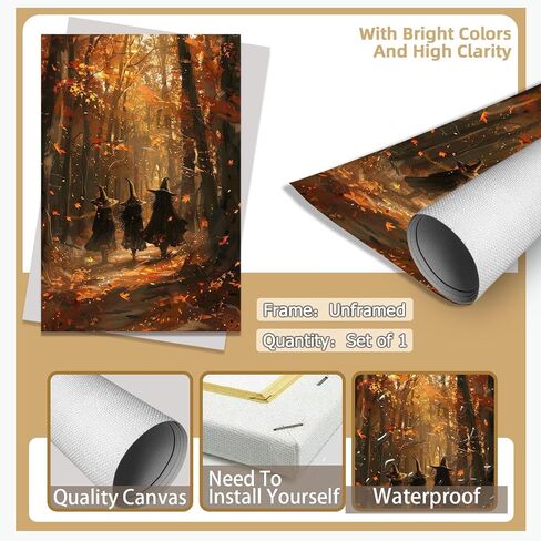 Generic Horror Halloween Home Decor Posters Three Witches Gather in The Maple Forest Vintage Gothic Wall Decor Autumn Beautiful Witches Forest Canvas Art Wall Decor for Living Room 12x16in Unframed in Saudi Arabia