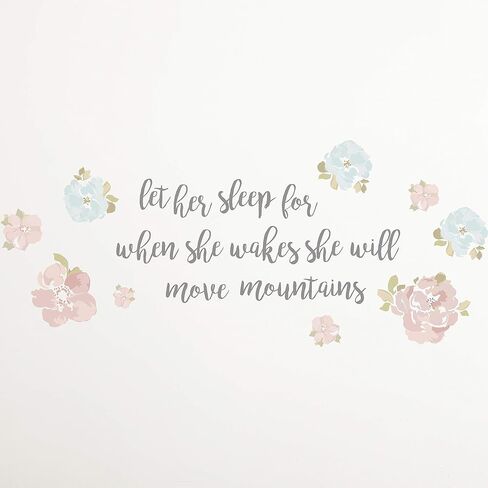 ملصقات كبيرة من Levtex Baby - دعها تنام على شكل زهور قابلة للتقشير واللصق - فضي، وردي، مائي - دعها تنام عندما تستيقظ وستتحرك الجبال، متعدد (LB350WD) in Kuwait