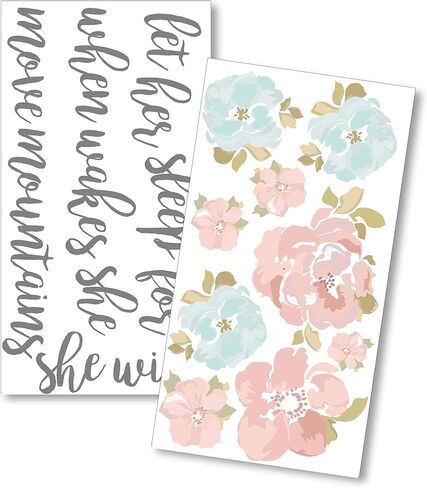 ملصقات كبيرة من Levtex Baby - دعها تنام على شكل زهور قابلة للتقشير واللصق - فضي، وردي، مائي - دعها تنام عندما تستيقظ وستتحرك الجبال، متعدد (LB350WD) in Kuwait