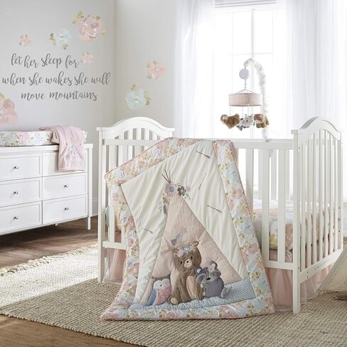 ملصقات كبيرة من Levtex Baby - دعها تنام على شكل زهور قابلة للتقشير واللصق - فضي، وردي، مائي - دعها تنام عندما تستيقظ وستتحرك الجبال، متعدد (LB350WD) in Kuwait