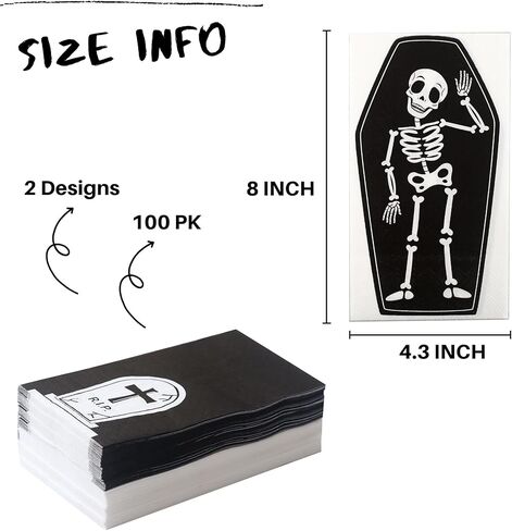 100 قطعة من مناديل الضيوف الورقية للهالوين، مناديل العشاء للاستعمال مرة واحدة، مناشف ضيوف الهالوين، مناديل الحمام الهيكلية للاستعمال مرة واحدة، منشفة يد للضيوف على شكل جمجمة من أجل لوازم الحفلات ذات موضوع الرعب in Kuwait