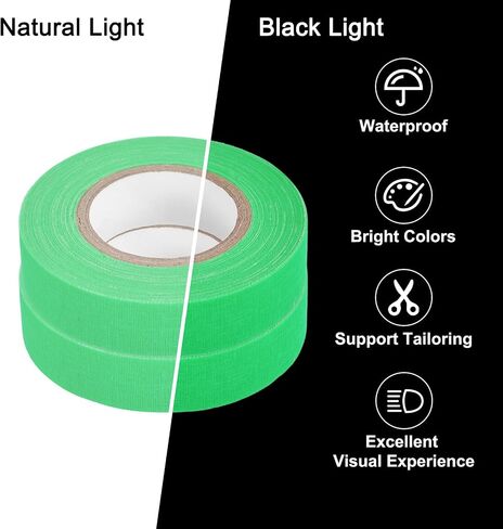 uxcell 2Rolls Neon Gaffers Cloth Tape, 0.6 inch x 32.8 ft Glow in The Dark Tape Fluorescent Adhesive Black Light Tape for Party Home Decoration, Green in Saudi Arabia