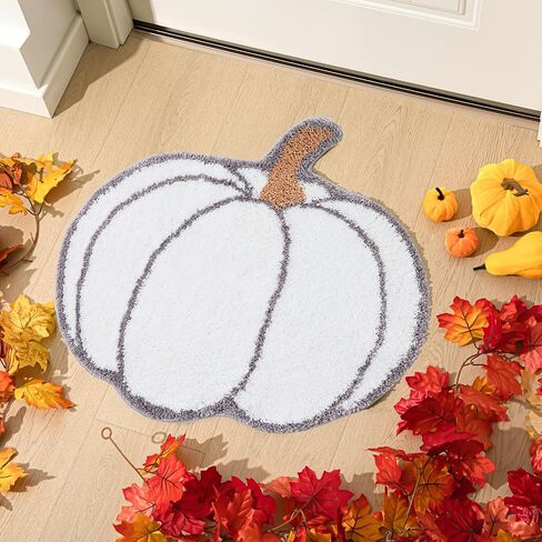 Fall Pumpkin Rug Bath Mat Water Absorbent Bathroom Rug Non Slip Washable Plush Pumpkin Bath Rug Pumpkin Floor Mat Bathroom Doormats for Halloween Home Hotel Decor 26 x 24 Inches(White) in Saudi Arabia