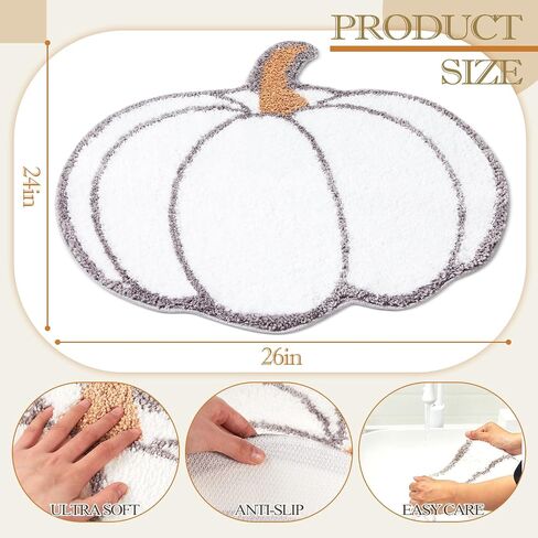 Fall Pumpkin Rug Bath Mat Water Absorbent Bathroom Rug Non Slip Washable Plush Pumpkin Bath Rug Pumpkin Floor Mat Bathroom Doormats for Halloween Home Hotel Decor 26 x 24 Inches(White) in Saudi Arabia