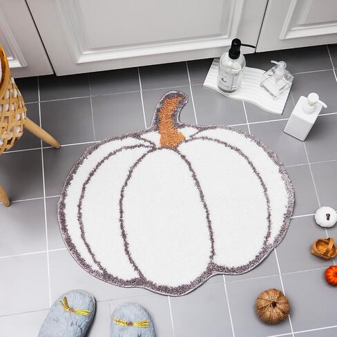 Fall Pumpkin Rug Bath Mat Water Absorbent Bathroom Rug Non Slip Washable Plush Pumpkin Bath Rug Pumpkin Floor Mat Bathroom Doormats for Halloween Home Hotel Decor 26 x 24 Inches(White) in Saudi Arabia