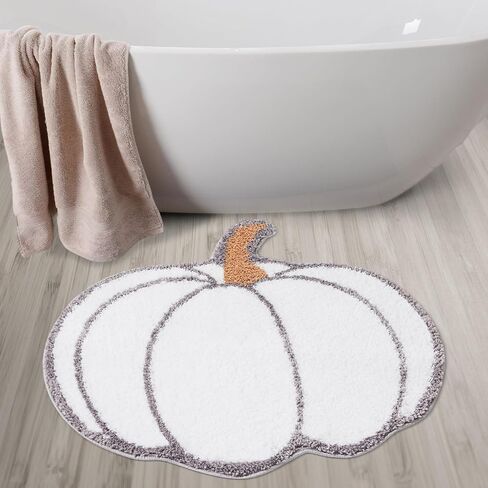 Fall Pumpkin Rug Bath Mat Water Absorbent Bathroom Rug Non Slip Washable Plush Pumpkin Bath Rug Pumpkin Floor Mat Bathroom Doormats for Halloween Home Hotel Decor 26 x 24 Inches(White) in Saudi Arabia