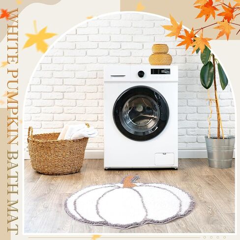 Fall Pumpkin Rug Bath Mat Water Absorbent Bathroom Rug Non Slip Washable Plush Pumpkin Bath Rug Pumpkin Floor Mat Bathroom Doormats for Halloween Home Hotel Decor 26 x 24 Inches(White) in Saudi Arabia