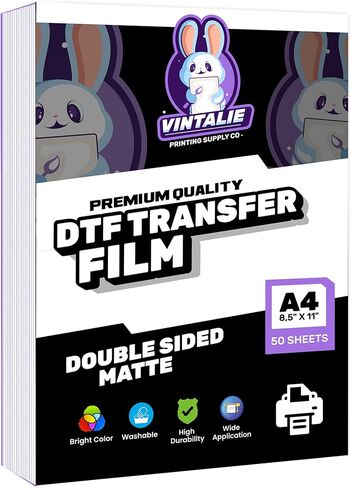 Vintalie Premium DTF Transfer Film – A4 (8.5" x 11")50 Sheets Double Sided Matte DTF film for sublimation, Heat Transfer Paper for light and dark fabrics,Direct to Film printing for Inkjet printers in Saudi Arabia