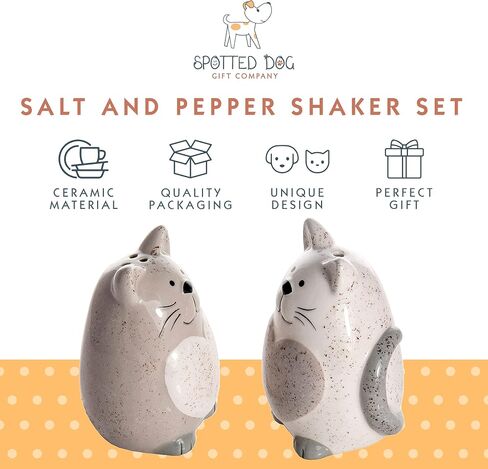 SPOTTED DOG GIFT COMPANY Cat Salt and Pepper Shakers Set, Cute Novelty Ceramic Gray and White Unique Cat Kitchen Decor Accessories, Gifts for Cat Lovers in Saudi Arabia