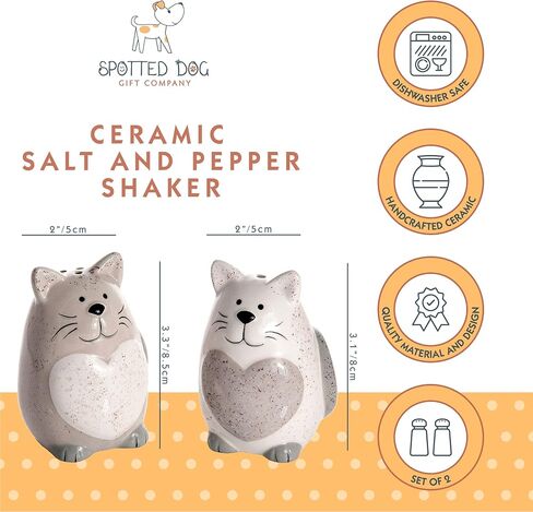 SPOTTED DOG GIFT COMPANY Cat Salt and Pepper Shakers Set, Cute Novelty Ceramic Gray and White Unique Cat Kitchen Decor Accessories, Gifts for Cat Lovers in Saudi Arabia